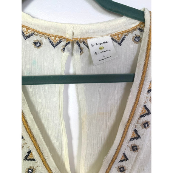 By Together Sleeveless Embroidered Deep V Neck Blouse, Size L - Picture 4 of 5